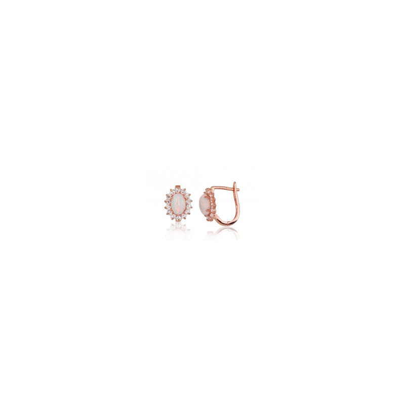 Gold earrings with 'english' lock 1200418(Au-R)_CZ+OP, Red Gold 585°, Zirkons , Opalit