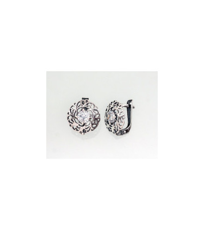 Sidabriniai auskarai ant cilindrinės spynos 2202781(POx-Bk)_CZ, Sidabras 925°, oksidas (padengti), Cirkonai