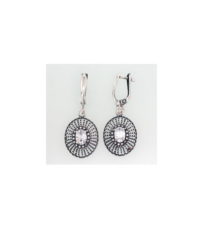 Silver earrings with 'english' lock 2202789(POx-Bk)_CZ, Silver 925°, oxide (Plating), Zirkons