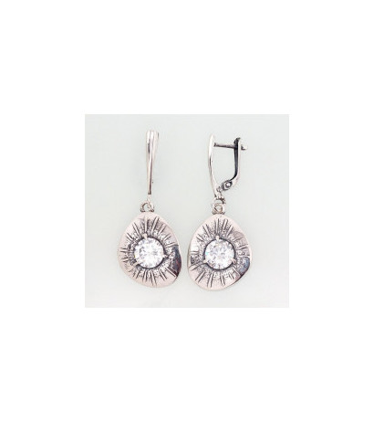 Sidabriniai auskarai ant cilindrinės spynos 2202801(POx-Bk)_CZ, Sidabras 925°, oksidas (padengti), Cirkonai