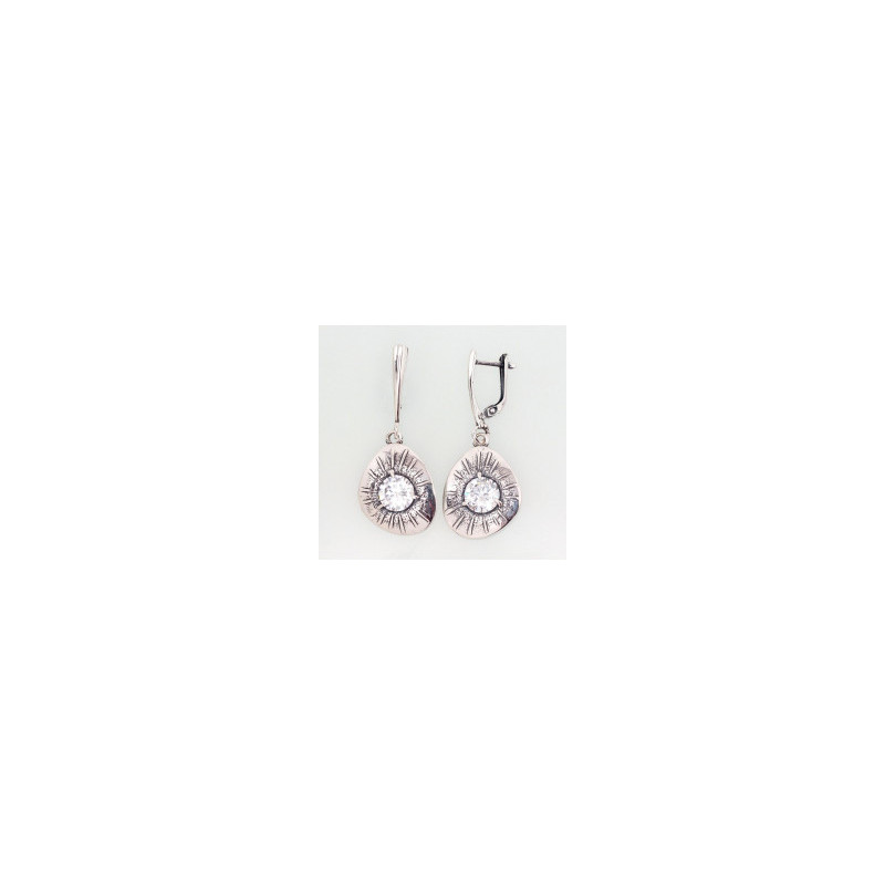 Silver earrings with 'english' lock 2202801(POx-Bk)_CZ, Silver 925°, oxide (Plating), Zirkons