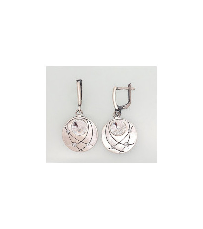 Silver earrings with 'english' lock 2202819(Matt+POx-MattBk)_SV, Silver 925°, oxide (Plating), Crystals