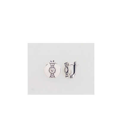 Silver earrings with 'english' lock 2203048(POx-Bk)_CZ, Silver 925°, oxide (Plating), Zirkons