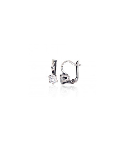 Silver earrings with 'english' lock 2203221(POx-Bk)_CZ, Silver 925°, oxide (Plating), Zirkons