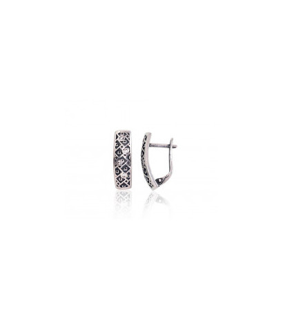 Silver earrings with 'english' lock 2203228(POx-Bk)_CZ, Silver 925°, oxide (Plating), Zirkons