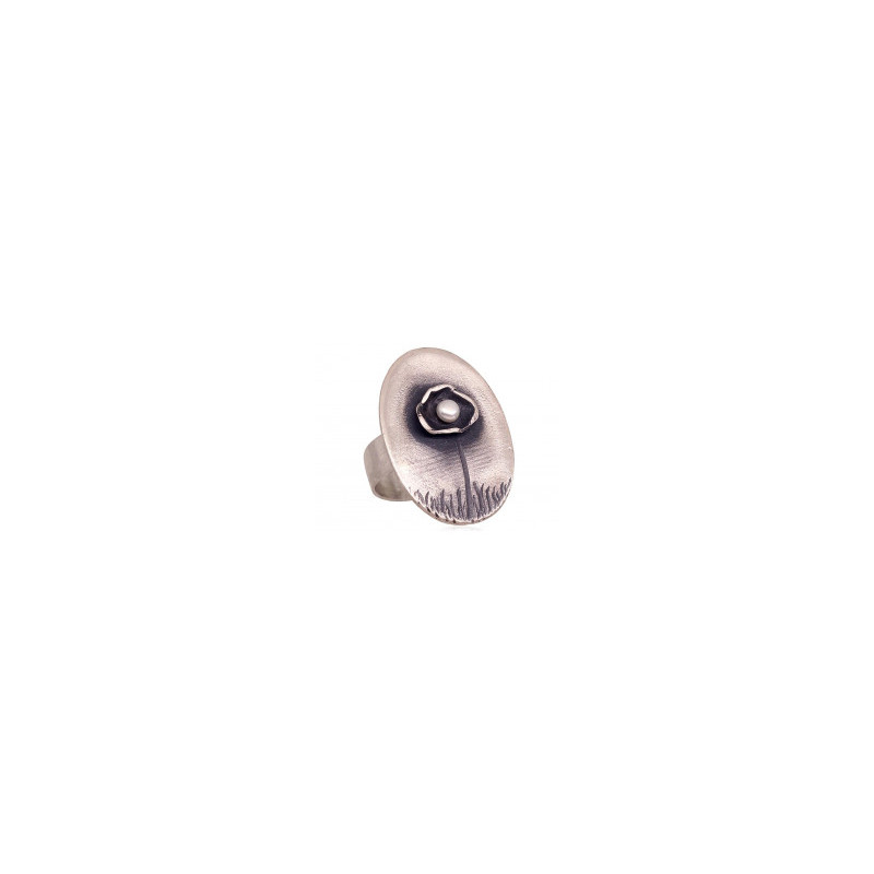 Silver ring 2101730(Matt+POx-MattBk)_PE, Silver 925°, oxide (Plating), Fresh-water Pearl