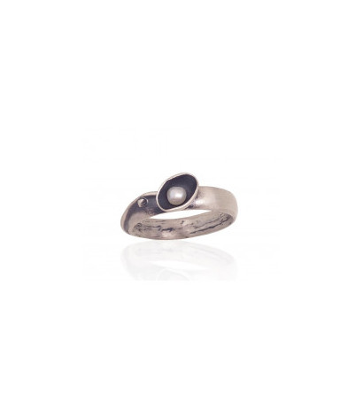 Silver ring 2101737(Matt+POx-MattBk)_PE, Silver 925°, oxide (Plating), Fresh-water Pearl