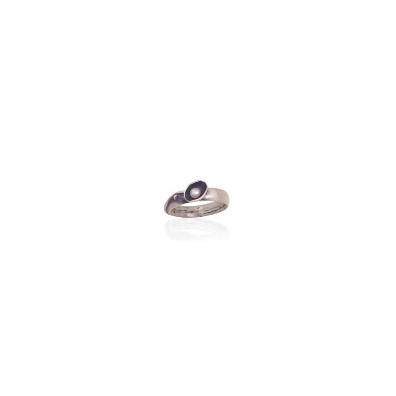 Silver ring 2101737(Matt+POx-MattBk)_PE, Silver 925°, oxide (Plating), Fresh-water Pearl