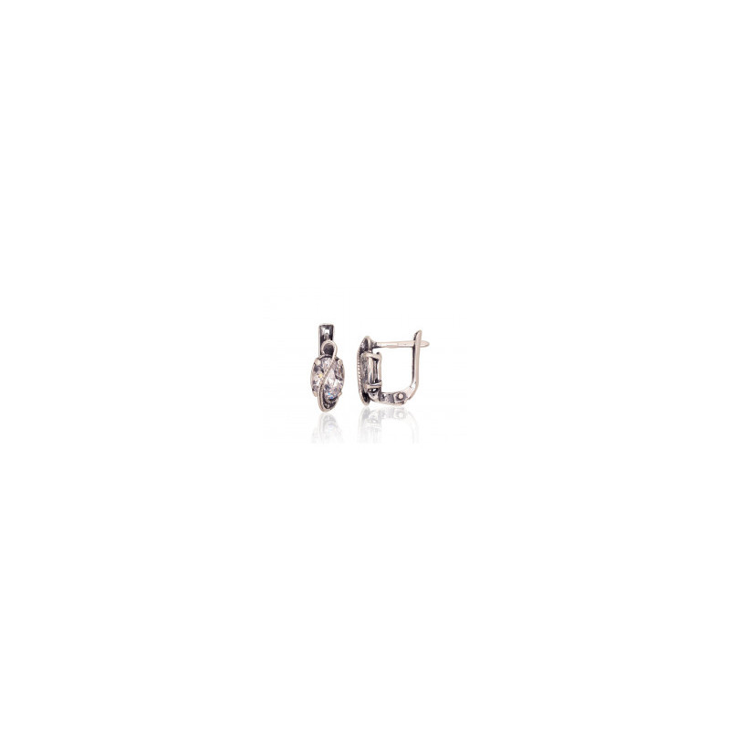 Silver earrings with 'english' lock 2203584(POx-Bk)_CZ, Silver 925°, oxide (Plating), Zirkons