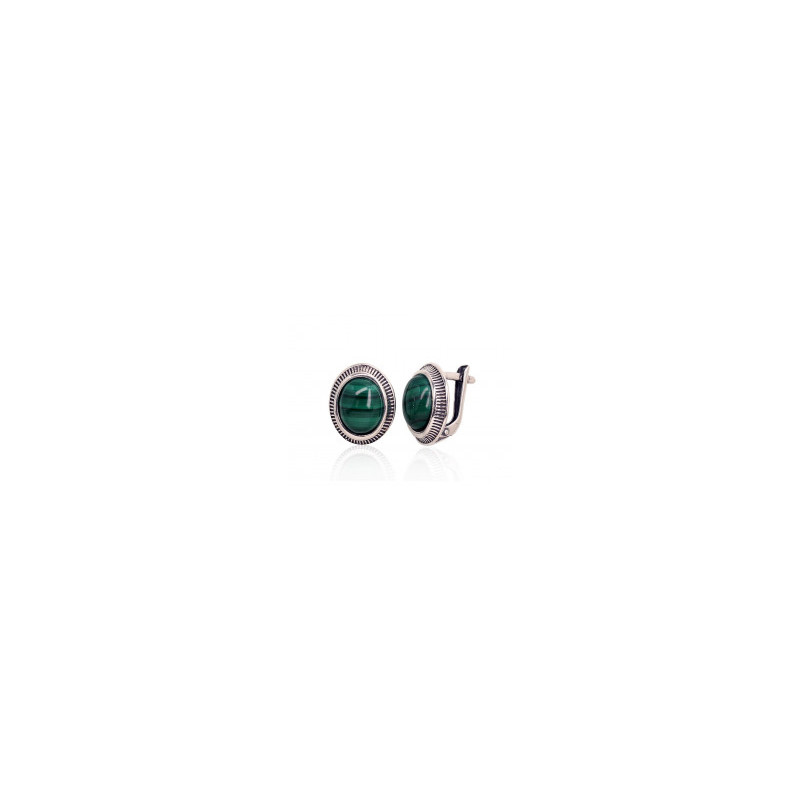 Silver earrings with 'english' lock 2202857(POx-Bk)_MT, Silver 925°, oxide (Plating), Malachite