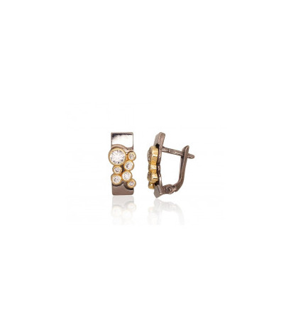 Silver earrings with 'english' lock 2203580(PRh-Bk+PAu-Y)_CZ, Silver 925°, yellow gold (Plating)/, Rhodium (Plating),