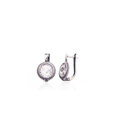 Silver earrings with 'english' lock 2202972(POx-Bk)_SV, Silver 925°, oxide (Plating), Crystals