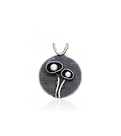 Silver pendant 2301867(Matt+POx-MattBk)_PESN, Silver 925°, oxide (Plating), Fresh-water Pearl (synt.)
