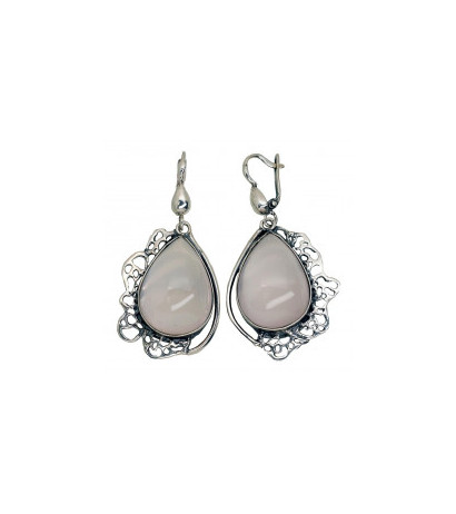 Silver earrings 2203528(POx-Bk)_KZPI, Silver 925°, oxide (Plating), Pink Quarz