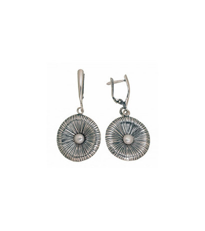 Silver earrings with 'english' lock 2203538(POx-Bk)_PE, Silver 925°, oxide (Plating), Fresh-water Pearl