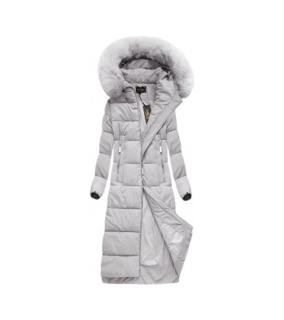LONG WINTER HOODED JACKET GREY (7688BIG) striukė