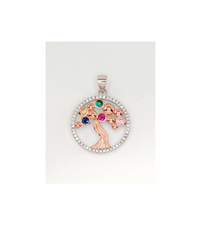 Silver pendant 2301744(PRh-Gr+PAu-R)_CZ+CZ-MIX, Silver 925°, red gold (Plating)/, Rhodium (Plating), Zirkons