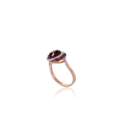 Gold ring 1100120(Au-R+PRh-W+PRh-Bk)_DI+RB+GR, Red Gold 585°, Rhodium (Plating) , Diamonds , Ruby , Garnet