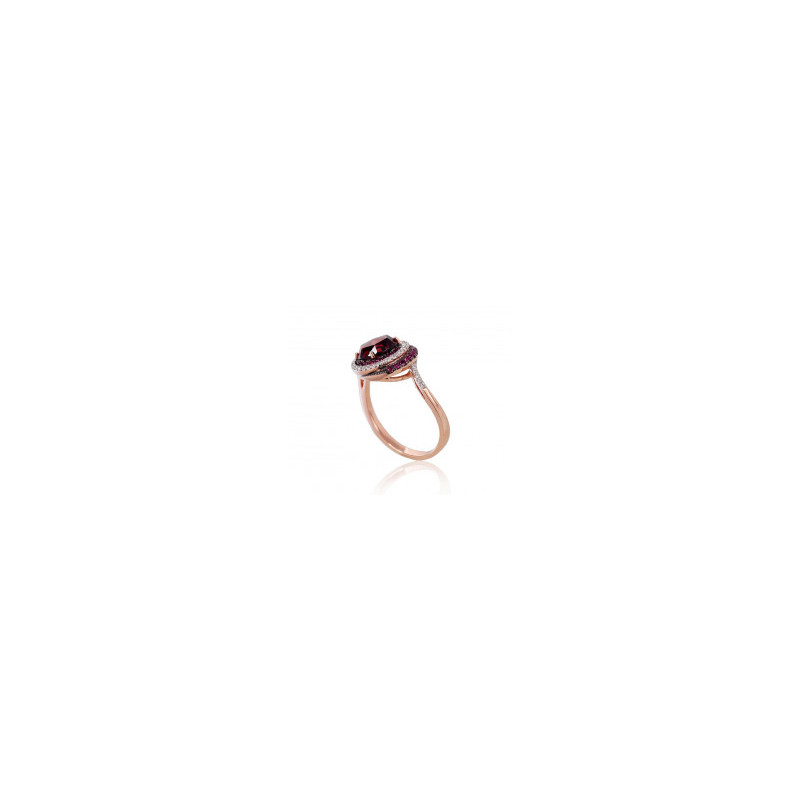 Gold ring 1100120(Au-R+PRh-W+PRh-Bk)_DI+RB+GR, Red Gold 585°, Rhodium (Plating) , Diamonds , Ruby , Garnet