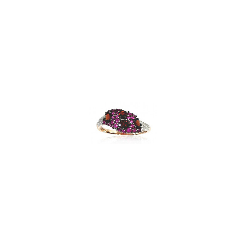 Gold ring 1100196(Au-R+PRh-W+PRh-Bk)_DI+RB+GR, Red Gold 585°, Rhodium (Plating) , Diamonds , Ruby , Garnet