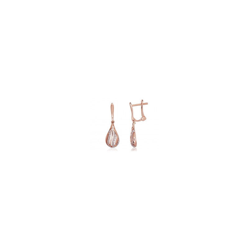 Gold earrings with 'english' lock 1200332(Au-R+PRh-W)_DI, Red Gold 585°, Rhodium (Plating) , Diamonds