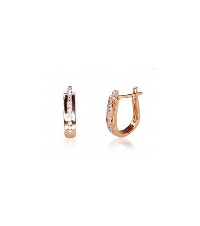 Gold earrings with 'english' lock 1200386(Au-R+PRh-W)_DI, Red Gold 585°, Rhodium (Plating) , Diamonds