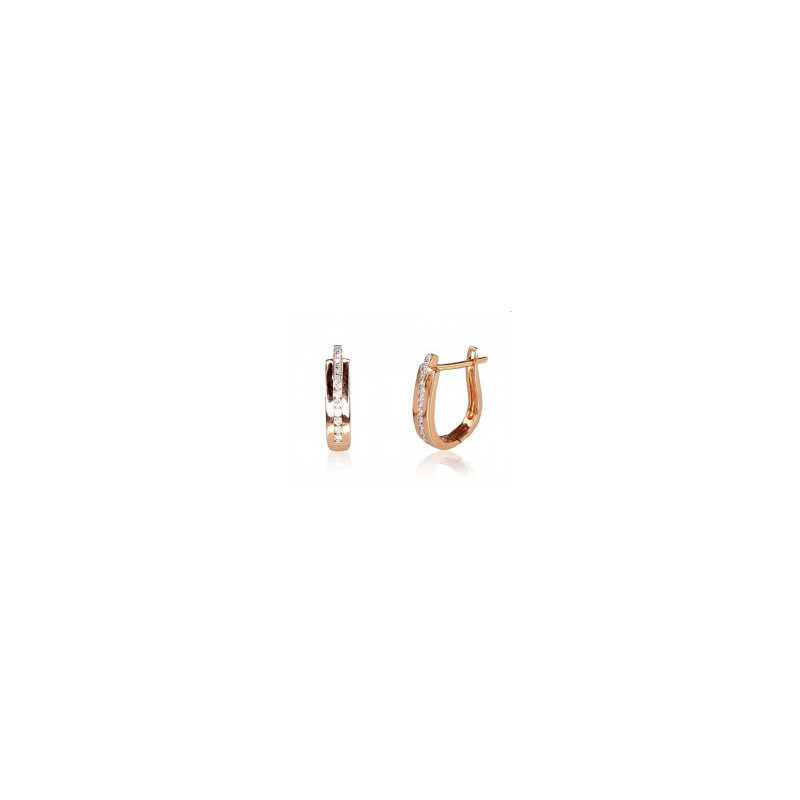 Gold earrings with 'english' lock 1200386(Au-R+PRh-W)_DI, Red Gold 585°, Rhodium (Plating) , Diamonds