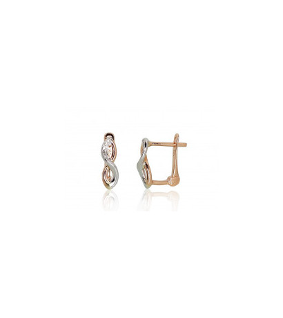 Gold earrings with 'english' lock 1200967(Au-R+Au-W)_DI, White/Red Gold 585°, Diamonds