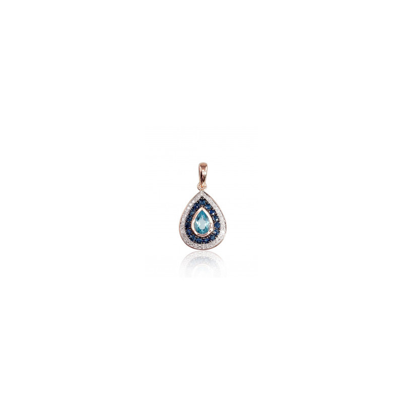 Gold pendant 1300412(Au-R+PRh-W+PRh-Bk)_DI+SA+TZB, Red Gold 585°, Rhodium (Plating) , Diamonds , Sapphire , Blue Topaz
