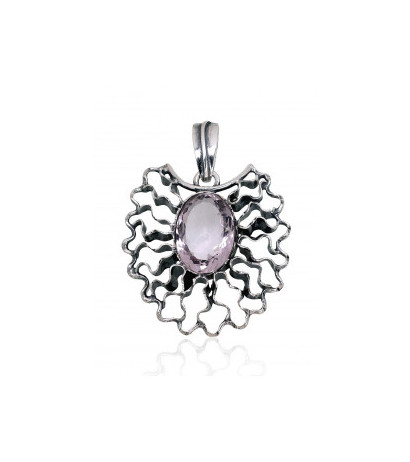 Silver pendant 2301875(POx-Bk)_AM, Silver 925°, oxide (Plating), Amethyst