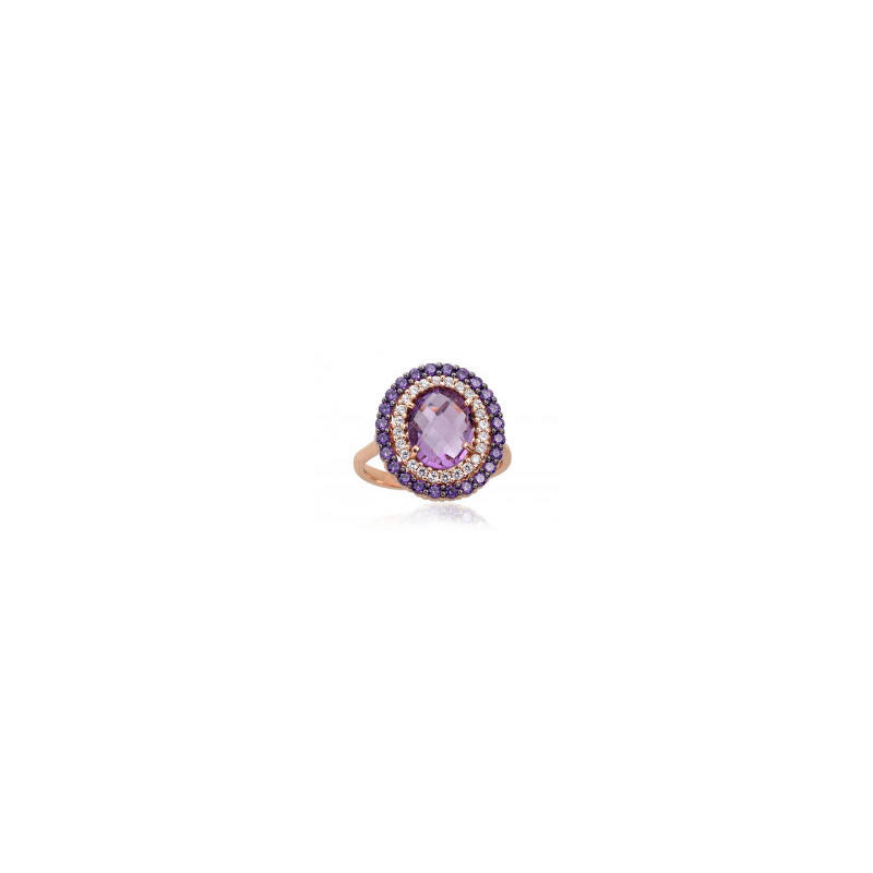 Gold ring 1100964(Au-R+PRh-Bk)_CZ+CZ-V+AM, Red Gold 585°, Rhodium (Plating) , Zirkons , Amethyst