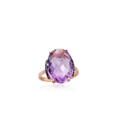 Gold ring 1100965(Au-R+PRh-Bk)_CZ-V+AM, Red Gold 585°, Rhodium (Plating) , Zirkons , Amethyst