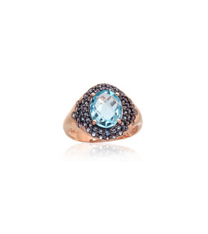 Gold ring 1100961(Au-R+PRh-Bk)_CZ-LB+TZLB, Red Gold 585°, Rhodium (Plating) , Zirkons , Sky Blue Topaz