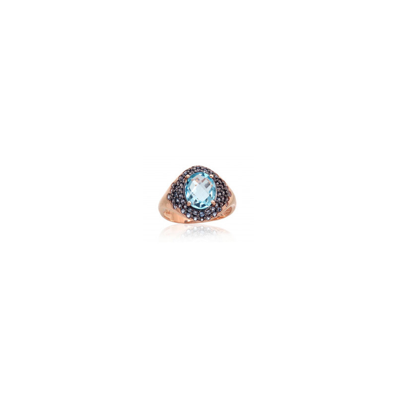 Gold ring 1100961(Au-R+PRh-Bk)_CZ-LB+TZLB, Red Gold 585°, Rhodium (Plating) , Zirkons , Sky Blue Topaz