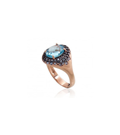 Gold ring 1100961(Au-R+PRh-Bk)_CZ-LB+TZLB, Red Gold 585°, Rhodium (Plating) , Zirkons , Sky Blue Topaz