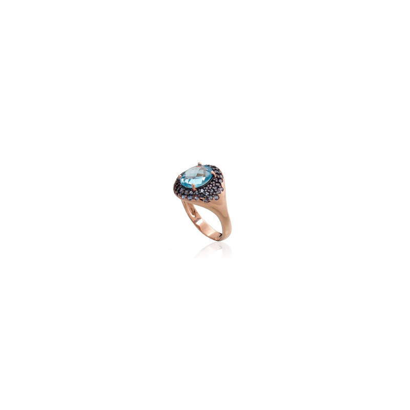 Gold ring 1100961(Au-R+PRh-Bk)_CZ-LB+TZLB, Red Gold 585°, Rhodium (Plating) , Zirkons , Sky Blue Topaz