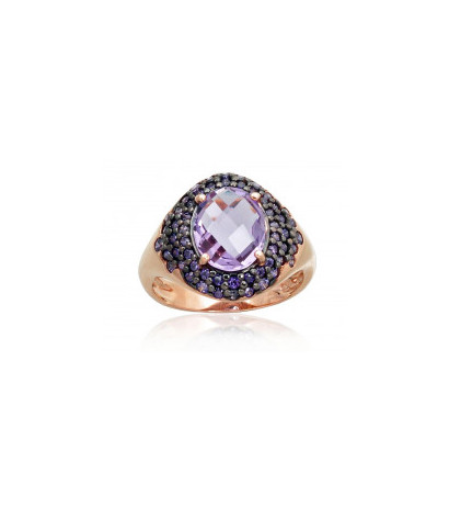 Gold ring 1100961(Au-R+PRh-Bk)_CZ-V+AM, Red Gold 585°, Rhodium (Plating) , Zirkons , Amethyst