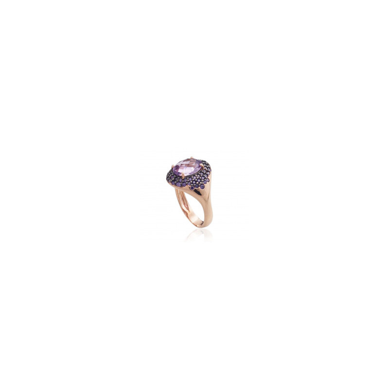 Gold ring 1100961(Au-R+PRh-Bk)_CZ-V+AM, Red Gold 585°, Rhodium (Plating) , Zirkons , Amethyst
