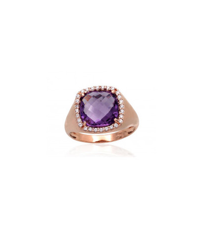 Zelta gredzens 1100963(Au-R)_CZ+AM, Sarkanais Zelts 585°, Cirkoni , Ametists