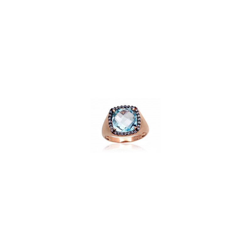 Gold ring 1100963(Au-R+PRh-Bk)_CZ-LB+TZLB, Red Gold 585°, Rhodium (Plating) , Zirkons , Sky Blue Topaz