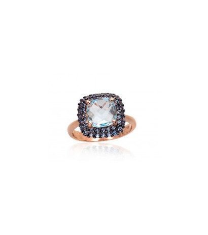 Gold ring 1100962(Au-R+PRh-Bk)_CZ-LB+TZLB, Red Gold 585°, Rhodium (Plating) , Zirkons , Sky Blue Topaz