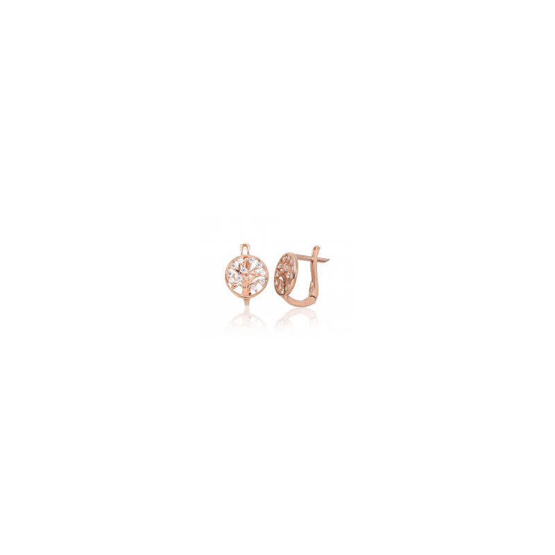 Gold earrings with 'english' lock 1201318(Au-R)_CZ, Red Gold 585°, Zirkons