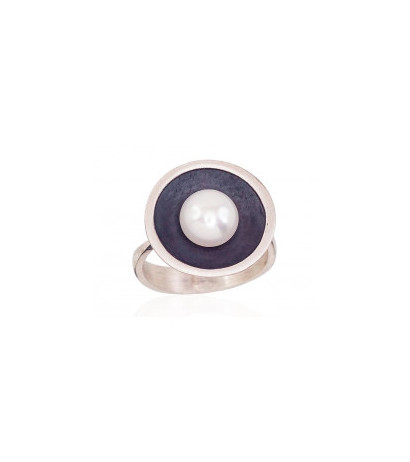 Silver ring 2101572(Matt+POx-MattBk)_PE, Silver 925°, oxide (Plating), Fresh-water Pearl