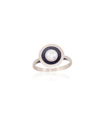 Silver ring 2101571(Matt+POx-MattBk)_PE, Silver 925°, oxide (Plating), Fresh-water Pearl