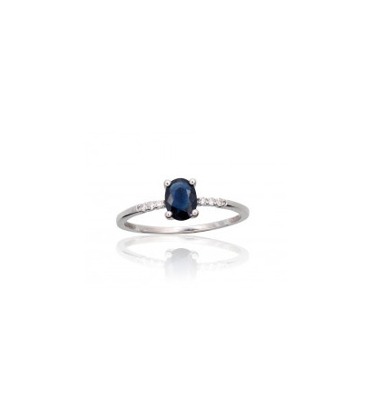 Gold ring 1101104(Au-W)_DI+SA, White Gold 585°, Diamonds , Sapphire