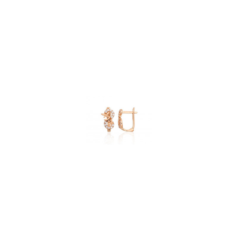 Gold earrings with 'english' lock 1201477(Au-R)_CZ, Red Gold 585°, Zirkons