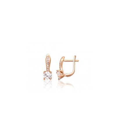 Gold earrings with 'english' lock 1201479(Au-R)_CZ, Red Gold 585°, Zirkons