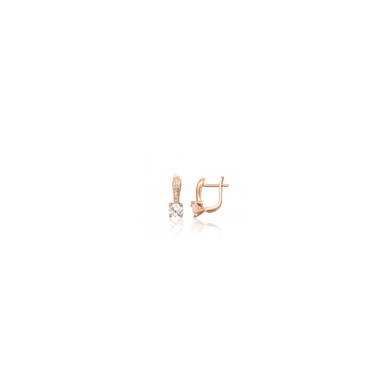Gold earrings with 'english' lock 1201479(Au-R)_CZ, Red Gold 585°, Zirkons