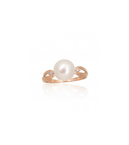 Gold ring 1101117(Au-R+PRh-W)_DI+PE, Red Gold 585°, Rhodium (Plating) , Diamonds , Fresh-water Pearl