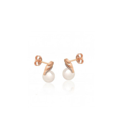 Gold classic studs earrings 1201486(Au-R+PRh-W)_DI+PE, Red Gold 585°, Rhodium (Plating) , Diamonds , Fresh-water Pearl